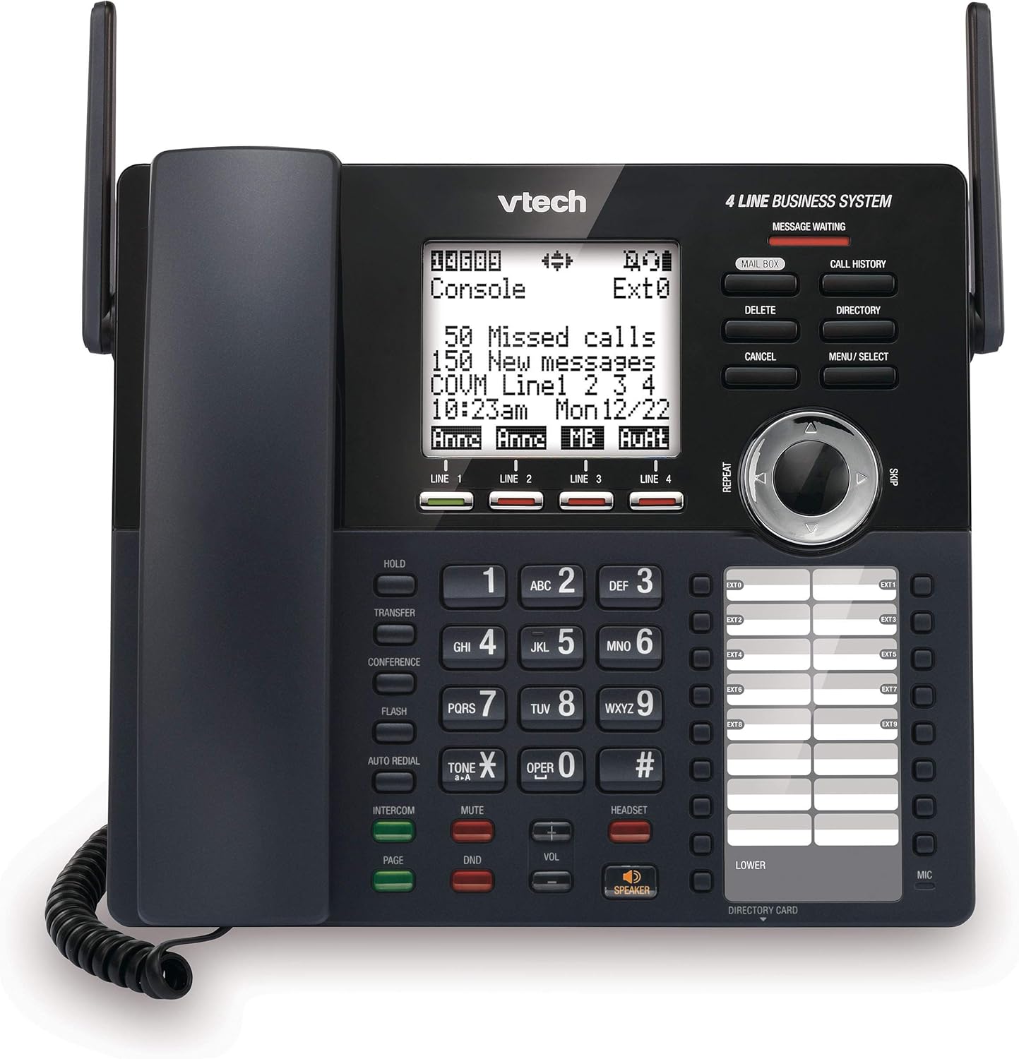 VTech AM18447 Main Console 4-Line Expandable Small Business Office Phone System with Answering Machine, Intercom, Auto Attendant & Music on Hold , Black