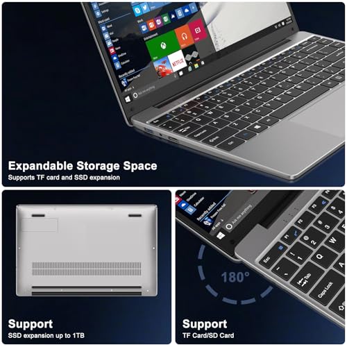 2025 Laptop Computer 14 Inch Win 11 256GB SSD Up to 1TB SSD Expand Laptops Celeron N4020 Up to 2.8Ghz 1920x1080 FHD Dual WiFi BT4.2 with Webcam Keyboard Protect Flim for Business Student-Gray