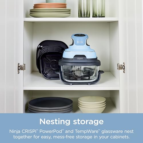 Ninja Crispi Air Fryer, Microwave, Freezer & Dishwasher Safe, Non Toxic Glass Portable Cooking System, 4 QT & 6 Cup Glass Containers with Storage Lids, Easy Meals, Air Fry, Bake, Green, FN101SG