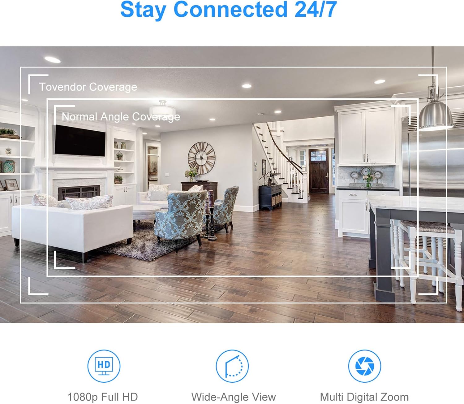 Tovendor Mini Smart Home Camera, 1080P 2.4G WiFi Security Camera Wide Angle Nanny Baby Pet Monitor with Two Way Audio, Cloud Storage, Night Vision, Motion Detection