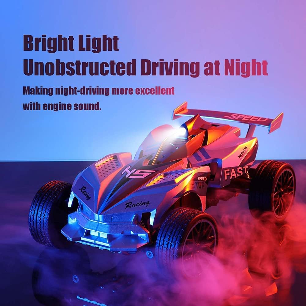 Remote Control Car- Offroad Hobby Rc Racing Car with Colorful Led Lights and Rechargeable Battery 2.4GHz High Speed Rc Cars Electric Toy Car Gift for Boys Girls Kids