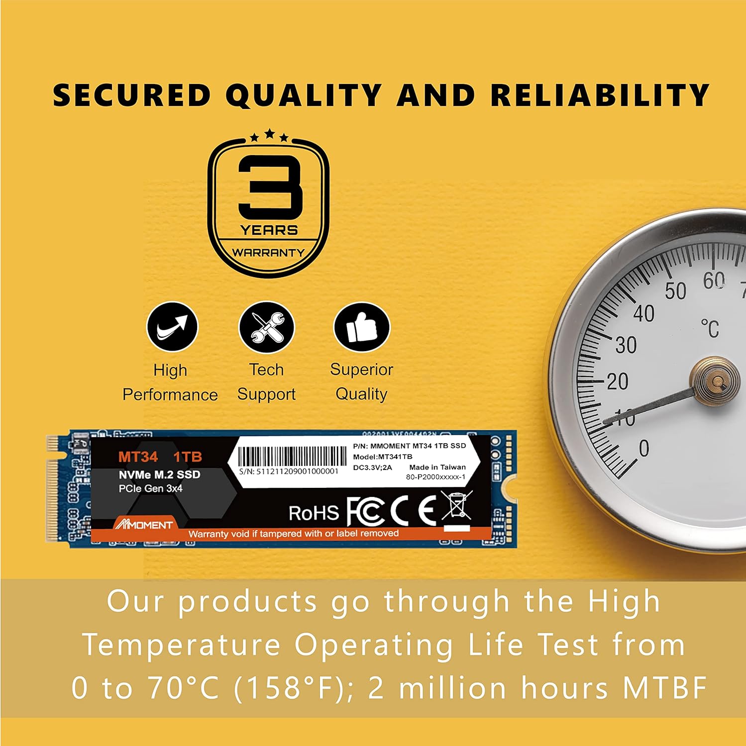 Mmoment 1TB NVMe M.2 2280 PCIe Gen 3x4, Solid State Drive Internal SSD