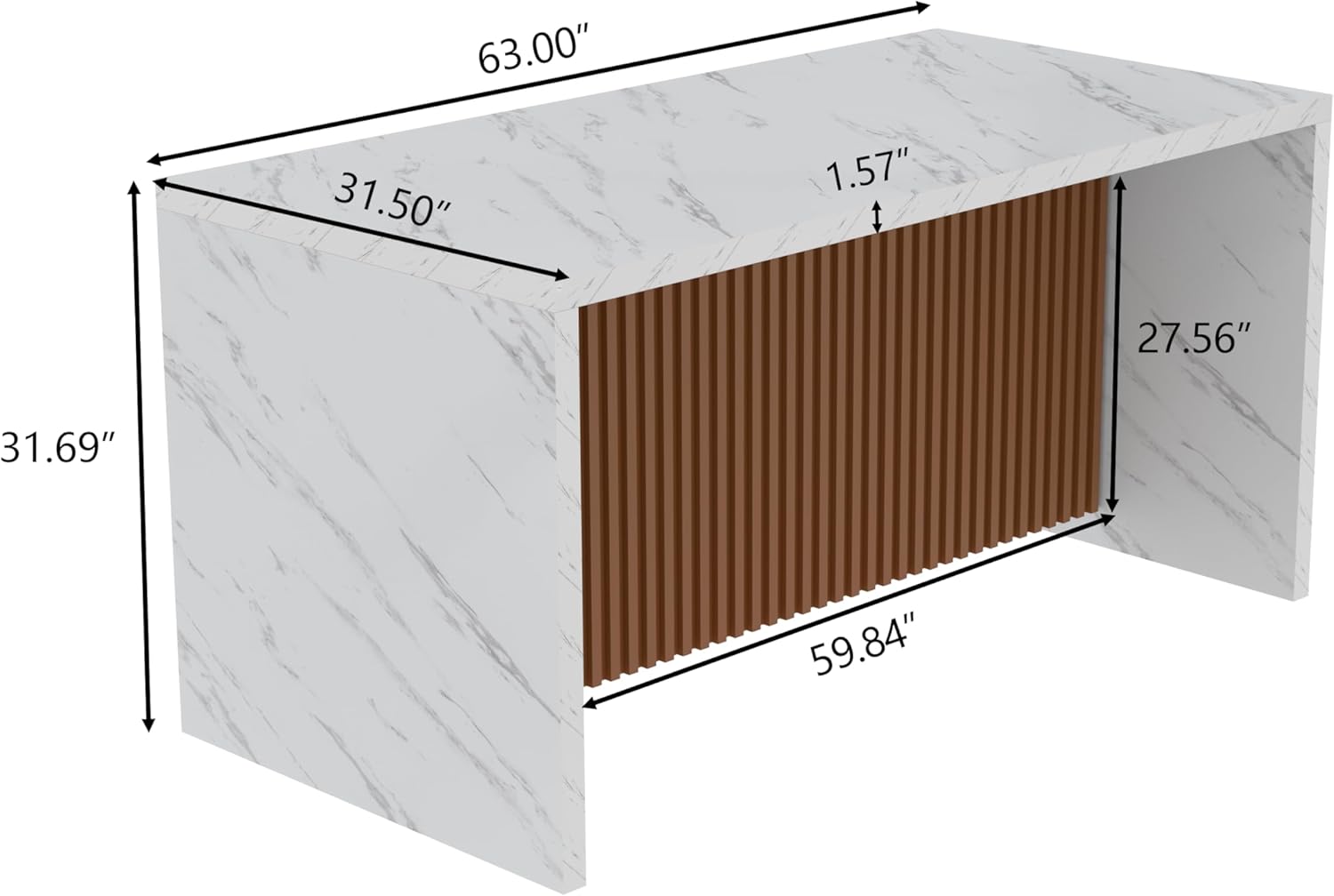 63" Large Imitation Marble Dining Table for 4-6 People, Island Table with LED Lights, Mordern Marble Stripes Kitchen Dining Table with Grille design for Dining Room, Home, Office, Living Room（White）