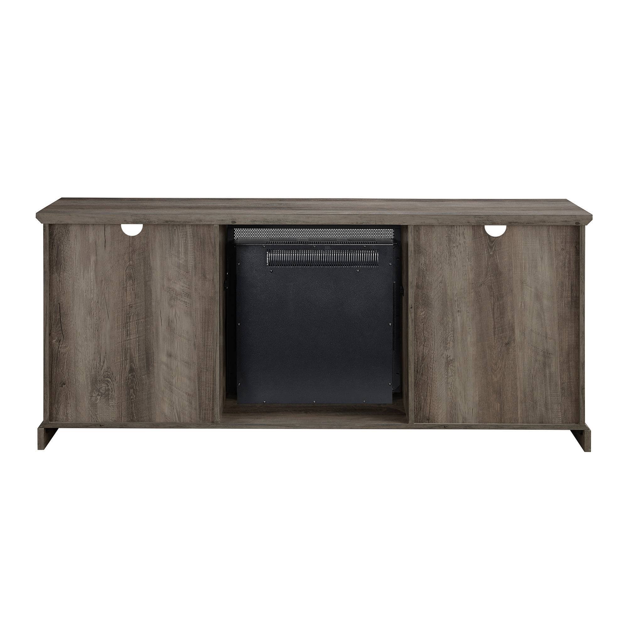 Avalene Rustic Farmhouse 2 Door Window Pane with Electric Fireplace TV Stand for TVs Up to 65x22 Gray Wash - Saracina Home