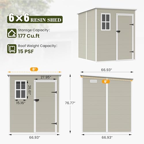 UDPATIO Outdoor Storage Shed 6 x 6 FT, Resin Garden Sheds with Floor Plastic Patio Outdoor Storage Shed with Lockable Door for Tool, Bike, Garbage Gray White