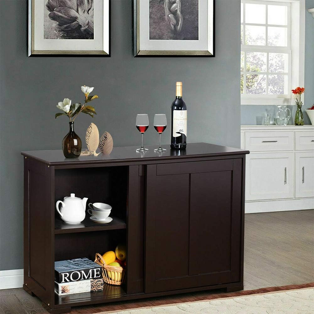 Dark Brown Kitchen Storage Cabinet Sideboard Buffet Cupboard Wood Sliding Door Pantry New MDF 42" L × 13" W × 23.5" H of Set