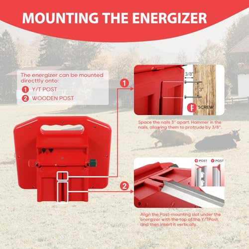 30 Miles Solar Fence Charger, 0.53 Joule Solar Electric Fence Charger for Livestock, Horses, Cattle Sheep, Solar Electric Fence Energizer with Dual Input, Easy Installation