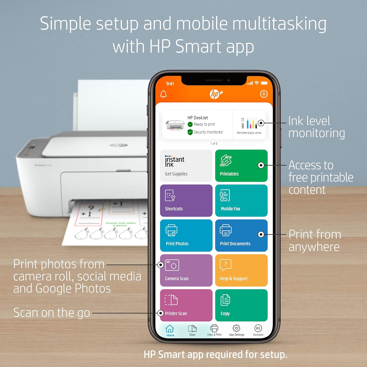 HP DeskJet 2755e Wireless Color All-in-One Printer with bonus 6 months Instant Ink with HP+ (26K67A) Pack of 2
