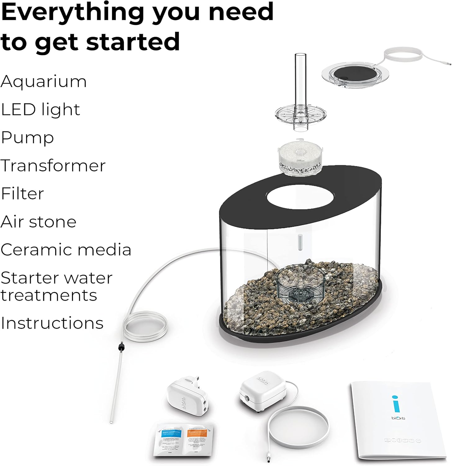 biOrb LOOP 15 Acrylic 4-gallon Aquarium with White LED Lights Modern Compact Tank for Tabletop or Desktop Display, Black-Trimmed Tank