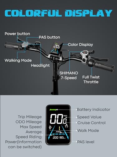 Electric Bike for Adults, 20.8Ah Removable Battery, Folding E-Bike with 750W Motor, 75+Miles Long Range, 4-6Hours Fast Charging, 7 Speed 20 x 4.0 Fat Tire Electric Horn, Class 2 Ebike