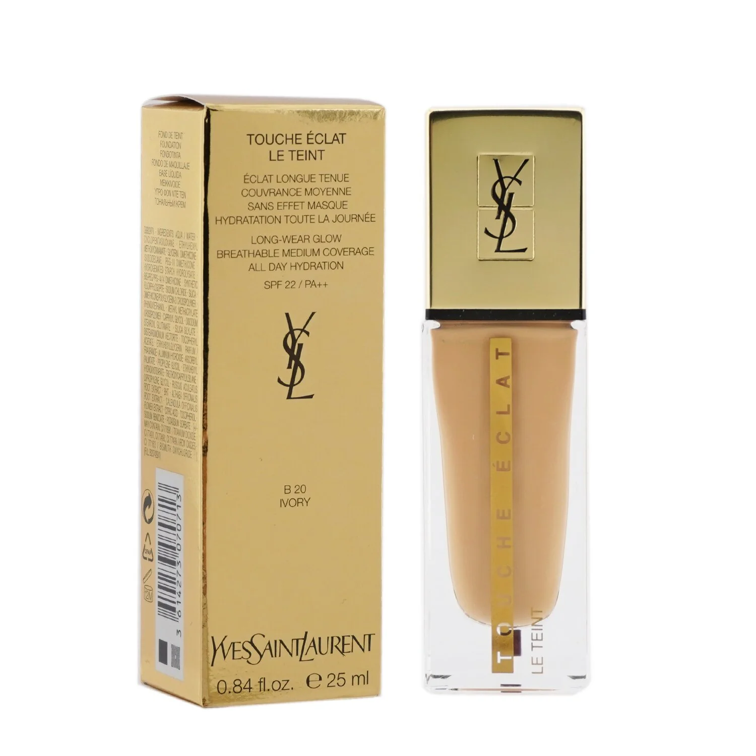 Yves Saint Laurent Touche Eclat Le Teint Long Wear Glow Foundation SPF22 - # B50 Honey  25ml/0.84oz