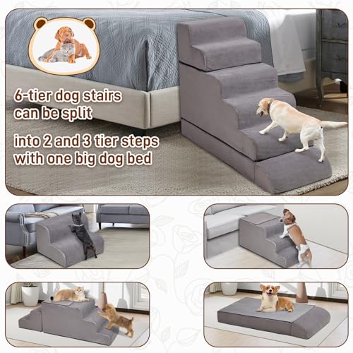 30-36 inches High Foam Dog Stairs & Steps for High Beds Tall, LitaiL 30inch 6 Tier Pet Stairs/Steps for High Beds Large Dogs, Non-Slip Dog Ramps for Small Dogs, for Older Dogs/Cats Injured