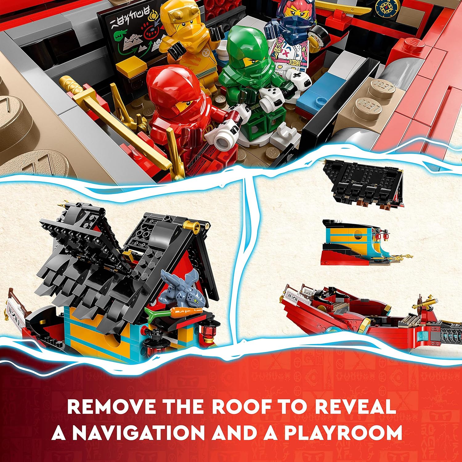 LEGO Ninjago 71797 Aerial Battleship Bounty Toy Blocks, Present, Ninja, Carrot, Vehicle, Nori, Boys, 9 Years Old and Up