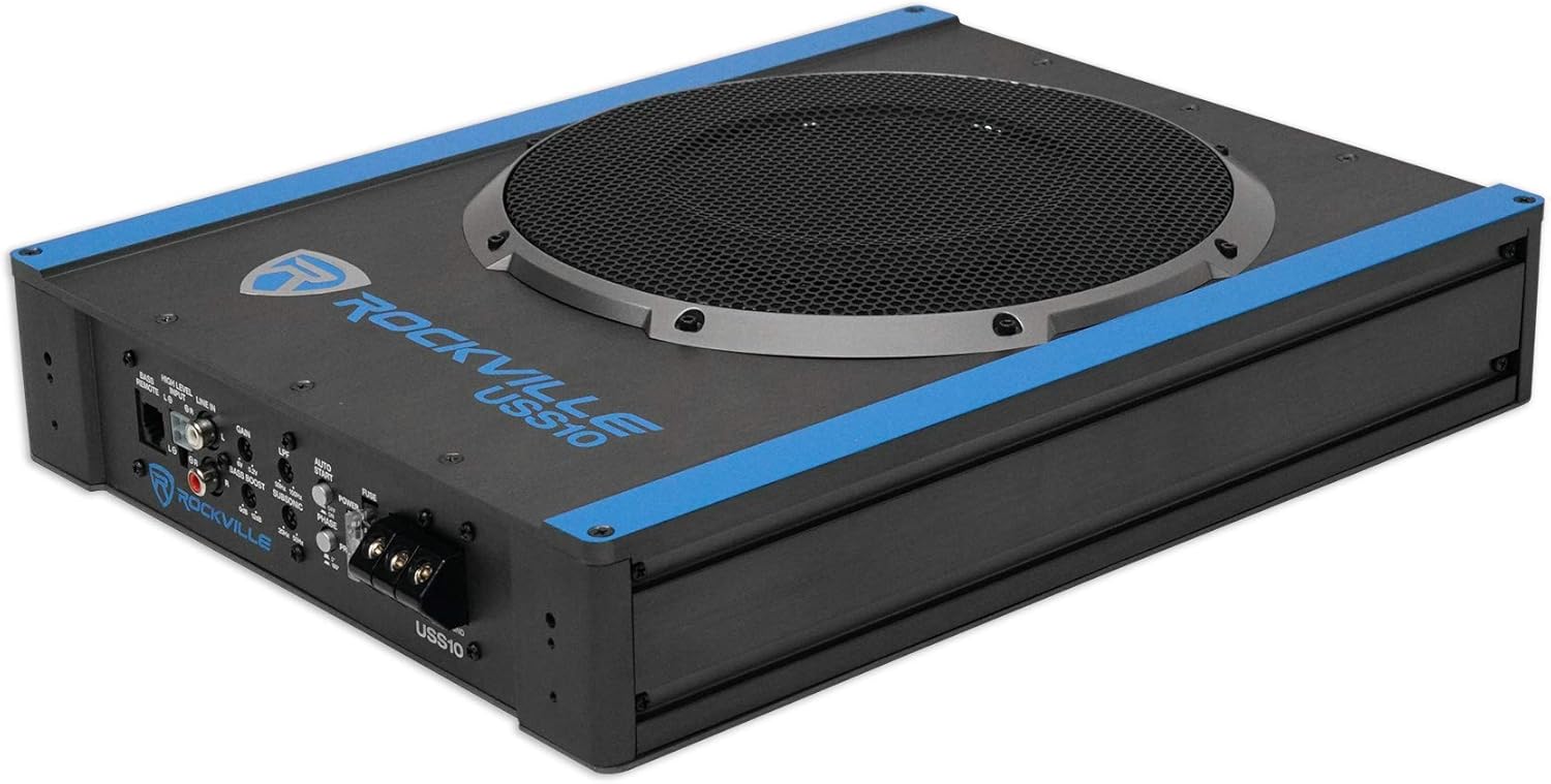 Rockville USS10 10" 800w Slim Under-Seat Active Powered Car/Truck Subwoofer Sub Black
