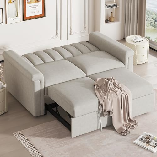 3 in 1 Convertible Sleeper Sofa Bed, Versatile Double Sofa with Pullout Bed with Adjustable Backrest, Futon Couch, Loveseat Sofa, Convertible Sofa, Recliner, Bed, for Living Room,Beige