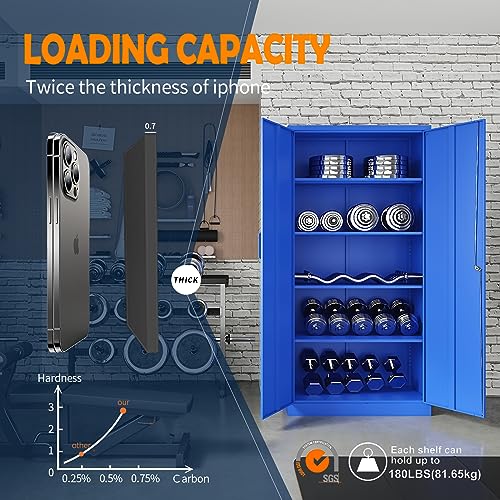 Yizosh Metal Garage Storage Cabinet with 2 Doors and 5 Adjustable Shelves - 71" Steel Lockable File Cabinet,Locking Tool Cabinets for Office,Home,Garage,Gym,School (Gray White)