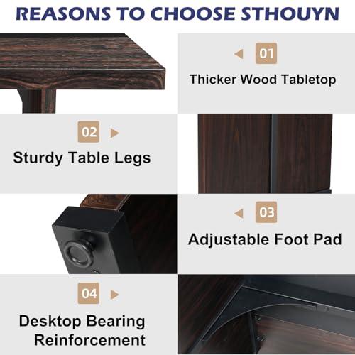 STHOUYN 71" Farmhouse Dining Kichen Table for 6 8, Rectangle Large Wood Dining Room Table, Rustic Long Dinner Table, Conference Table (Brown)