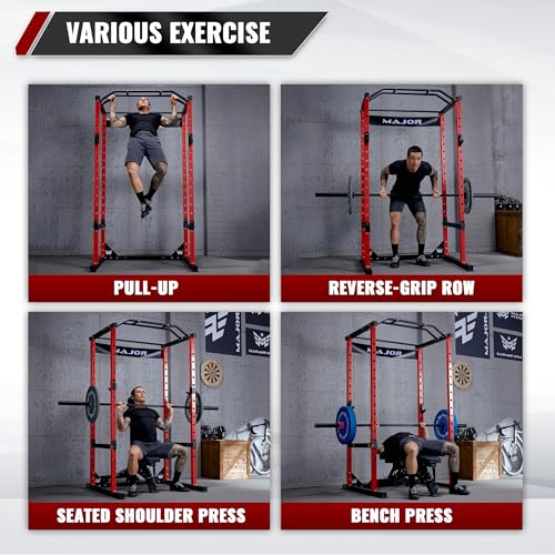 Major Fitness Power Cage, F16 Squat Rack All-in-One 1200lbs Capacity Power Rack with Attachment for Home Gym, Weight Cage