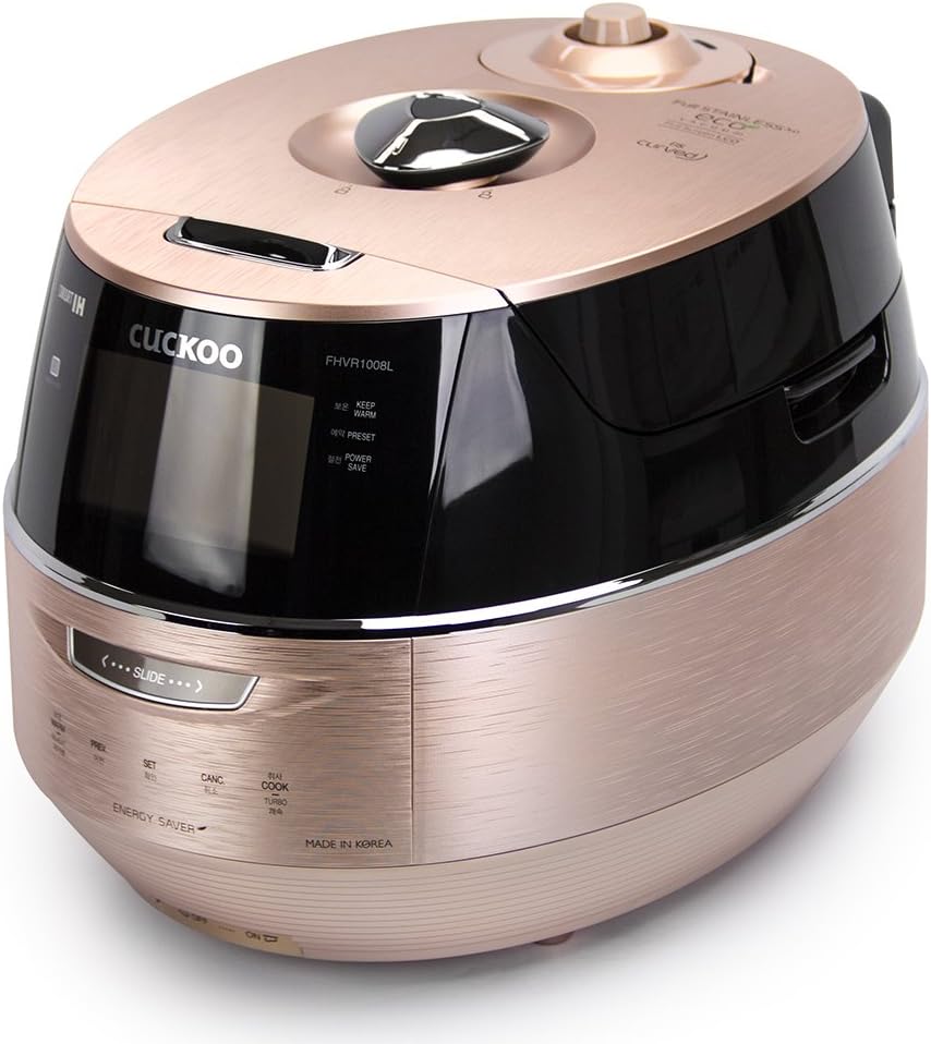 Cuckoo CRP-FHVR1008L cup Induction Heating Pressure Rice Cooker – 18+ Built-in Programs including Glutinous, GABA, Baking, My Recipe and More, LED Screen, Korean Only, No English, 10 C, Pink Gold