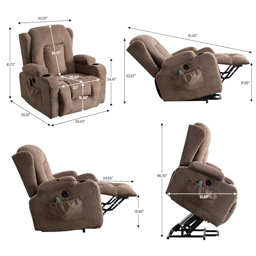Power Lift Recliner Chair with Heat & Massage for Seniors - Electric Motor, USB Port, Side Pockets, and Adjustable Recline,Blue
