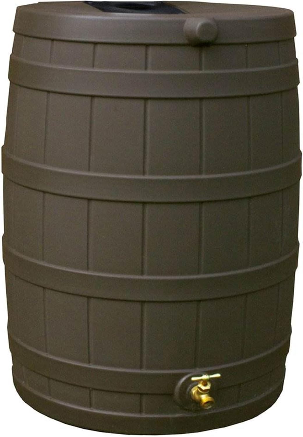 Good Ideas Rain Wizard 40 Gallon Plastic Outdoor Home Rain Water Storage Collection Barrel Drum with Brass Spigot, Oak (4 Pack)