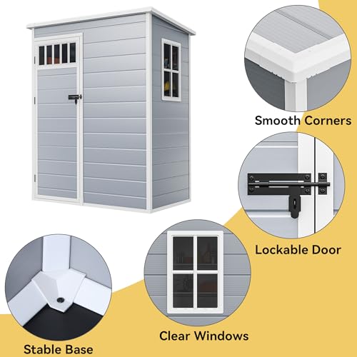 DWVO 6x4.4 FT Resin Storage Shed with Fence-Style and Side Windows, Lockable Door, and Vents for Garden, Backyard, Patio, Lawn, Brown