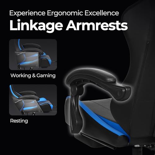 N-GEN Video Gaming Chair with Footrest High Back Ergonomic Comfortable Office Computer Desk with Lumbar Support Height Adjustable with PU Leather Recliner for Adults Women Men (Black)