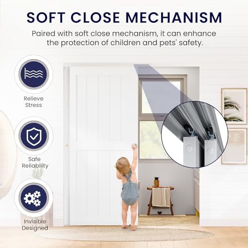 SMARTSTANDARD 72"/6FT Bypass Sliding Door Hardware Soft Close Kit for Cabinet Closet, Sliding Pocket Door Hardware For 2 Doors, with Finger Pull-Smoothly and Quietly-Fit 36.5" Wide Door Panel, No Door