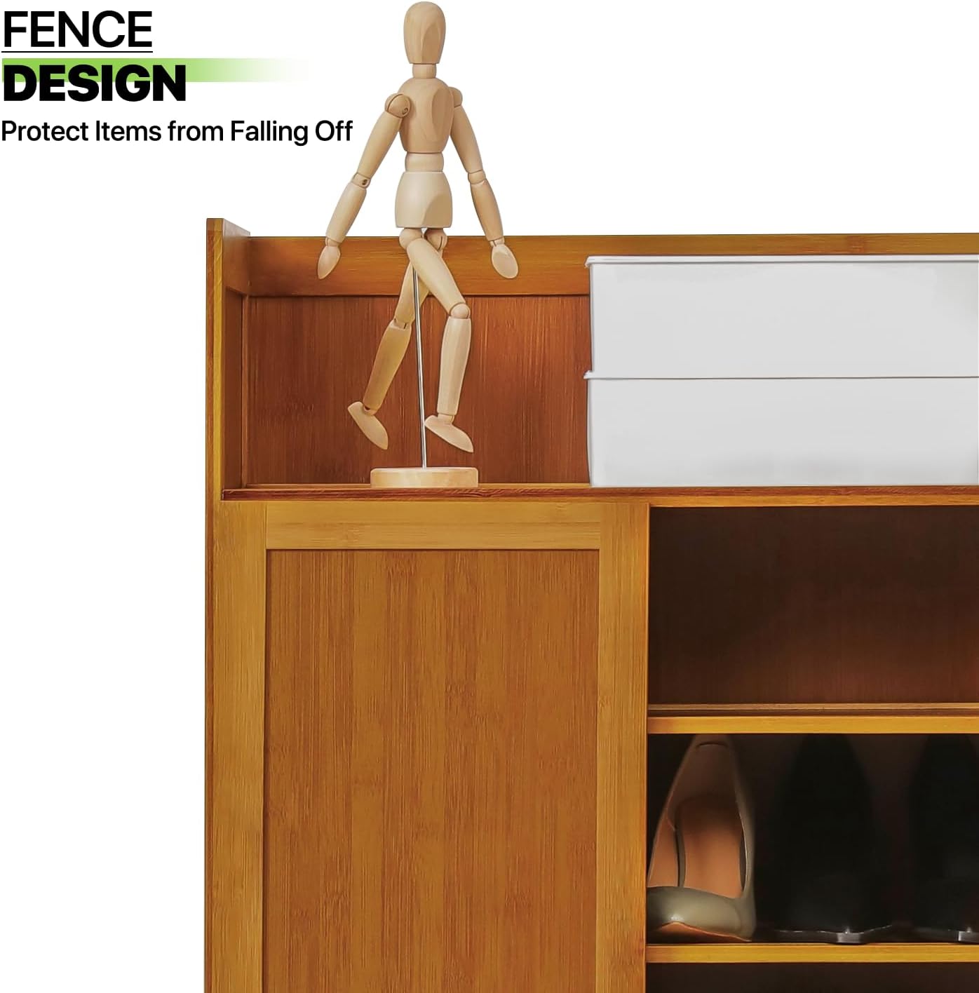 Magshion 5 Tier Bamboo Shoe Cabinet with Doors, Free Standing Shoe Shelf Organizer w/High Baffle, Freestanding Shoe Cabinet Organizer for Convenient Shoe Organization (Brown)