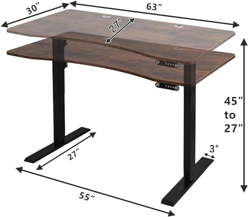 Height Adjustable Electric Standing Desk with Splice Board, 55x30 Inch, Rustic Brown