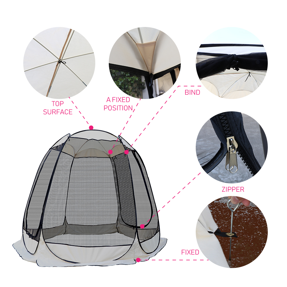 BIGTREE Screen House Room Outdoor 6 Black Mesh Screen Wall Camping Tent 10’ x 10’  Pop up Dome Zipper Textile Canopy for Patios