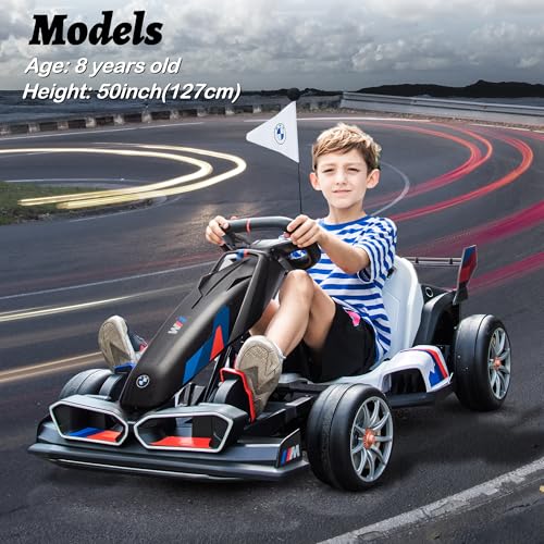 FORESEE 36V Licensed BMW Kids Electric Go Kart, Battery Powered Drift Kart w/Adjustable Seat, Ride On Toy for Big Kids Ages 6+, 8.6MPH Racing Go Cart w/600W Motor, LED Lights & Safety Belt, Black