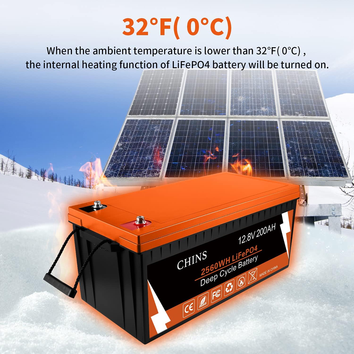 CHINS LiFePO4 Battery 12V 300Ah Lithium Battery - Built-in 200A BMS, Perfect for Replacing Most of Backup Power, Home Energy Storage and Off-Grid etc.