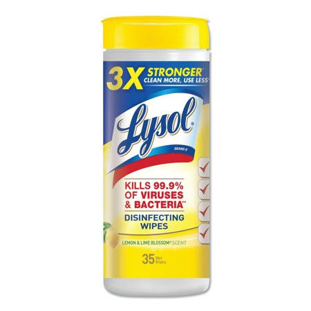 Lysol Disinfecting Wipes, 7 x 8, Lemon and Lime Blossom, 35 Wipes/Canister, 12 Canisters/Carton - RAC81145CT
