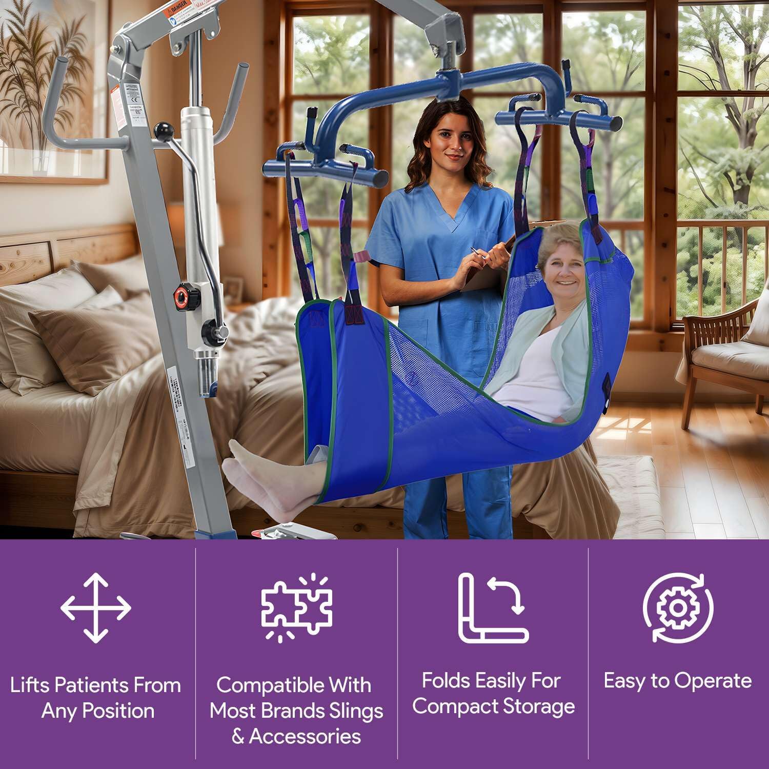 Hydraulic Patient Lift for Home Use - 400 lb Weight Capacity with 6 Point Spreader - Manual Full Body Lifter for Handicapped, Senior, and Immobile Patients
