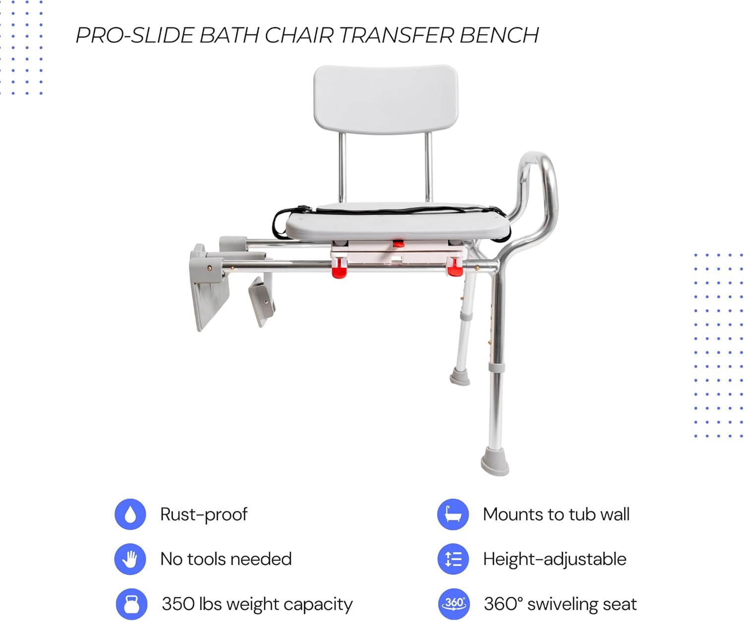 Tub-Mount Swivel Transfer Bench, Weight Capacity 350 LBs, for Safety Shower, for Elderly & Disabled (77762)