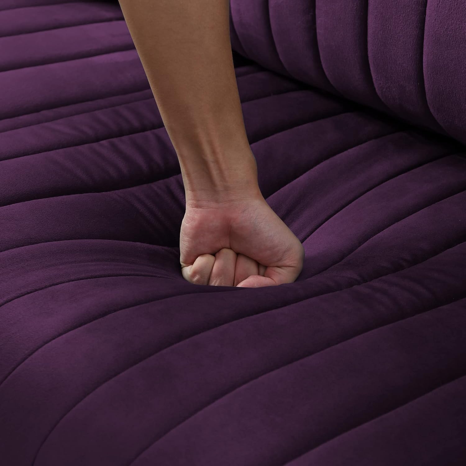 Purple Velvet Upholstered Round Arm Loveseat 2 Seat Sofa with 2 Throw Pillows