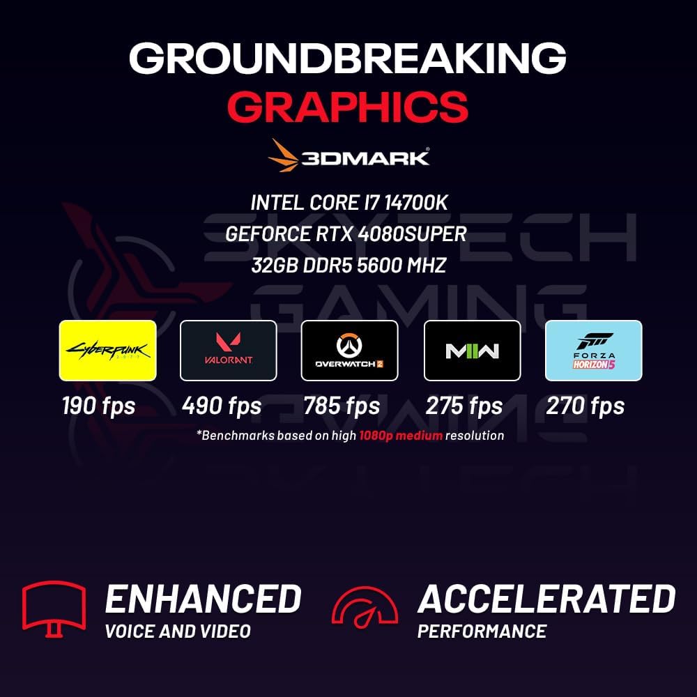 Skytech O11V Gaming PC Desktop, Intel i7 14700K 3.4 GHz (5.5GHz Turbo Boost), NVIDIA RTX 4080 Super 16GB GDDR6X, 2TB Gen4 SSD, 32GB DDR5 RAM 5600 RGB, 1000W GOLD ATX 3.0 PSU, 360mm ARGB AIO, Wi-Fi