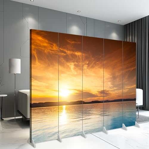 5 Panels Screen Room Divider Fort Loudon Lake Tiny House Canvas Screen Indoor Folding Separator Freestanding Protective Wall Divider Privacy Partition