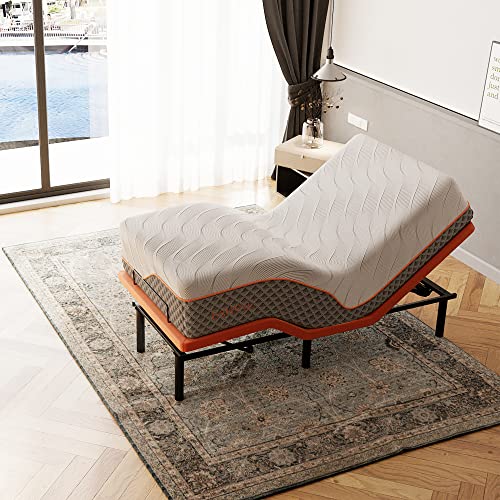 Split King Adjustable Bed Frame with Mattress - 14” Luxury Hybrid Mattress, Smart APP Contorl, Massage, Zero Gravity, Anti-Snore, 5 Minutes Installation, Head and Foot Incline, Medium Soft, Split King