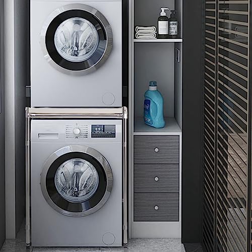 Adjustable Height Dryer Stand - Sturdy Stainless Steel Over Washing Machine Storage Rack Unit, Portable Stacking Kit for Washing Machine and Tumble Dryer - Max Load 300KG