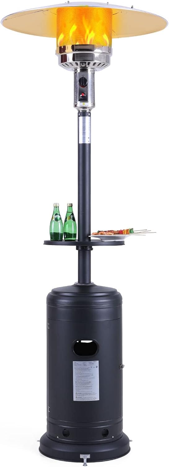 Outdoor Patio Heater 48,000 BTU Propane Gas Patio Heater with Piezo Ignition System Portable Wheels and Table Heater for Outdoor LP Propane Heat CSA Certified Outdoor Heater for Patio Garden Camping