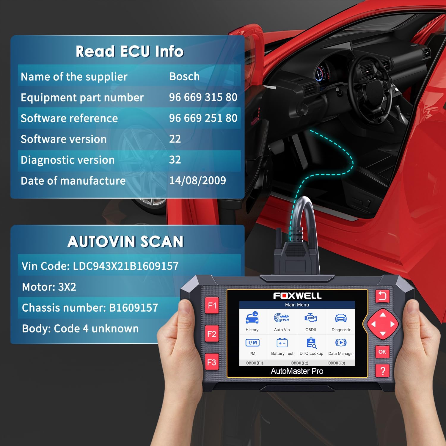 2024 Newest FOXWELL NT604 OBD2 Scanner ABS SRS, Check Engine Code Reader with Airbag Scanner, Transmission Code Reader Car Diagnostic Tool with Battery Test, English/Spanish Ver，Lifetime Free Update
