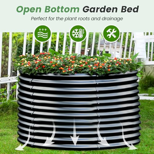 Land Guard 8x4x3ft Oval Galvanized Raised Garden Beds, Large-Capacity Metal Planter Box Outdoor, Durable Deep Raised Garden Bed 3ft Tall, Raised Beds for Gardening Vegetables, Cream Yellow