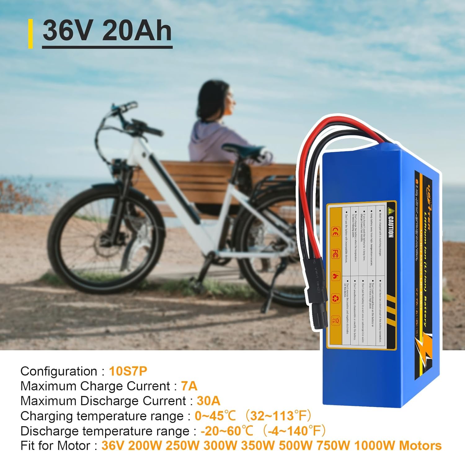 TWV 36V 20Ah Ebike Battery 36/48 Volt 8Ah 10Ah 20Ah Lithium Battery Pack with 2A Fast Charger, 30A BMS for 200W-1000W Electric Bicycle Motor