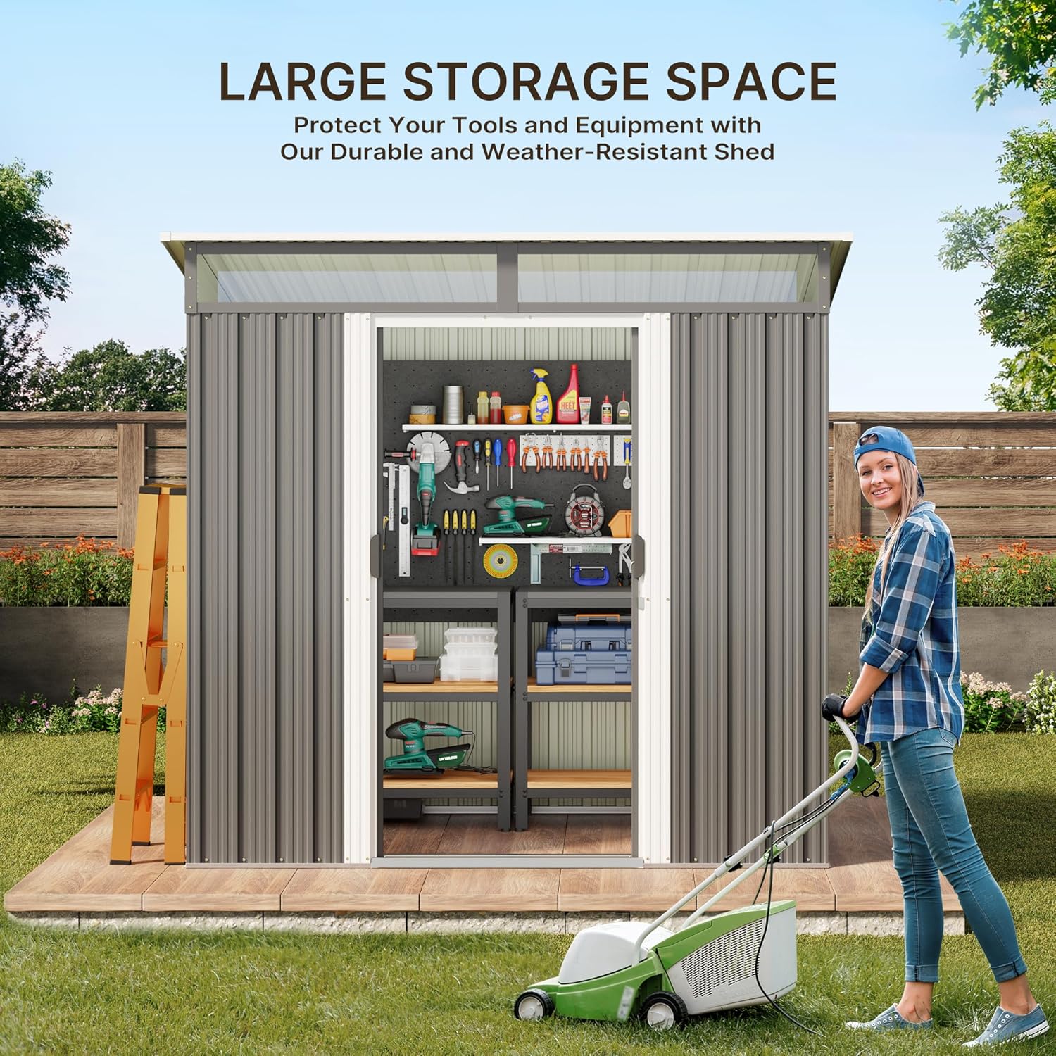 Gizoon 6' x 4' Outdoor Storage Shed with Sliding Doors, Versatile Metal with Anchors, Tool Shed with Transparent Panel Windows, Outdoor Storage Clearance for Backyard, Patio, Garden Dark Gray