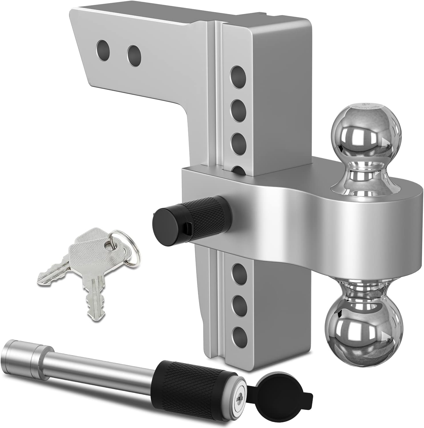 IFOKA Adjustable Trailer Hitch Ball Mount, 8 Inch Drop Hitch, Fits 2.5 Inch Receiver, 18,500 LBS GTW, with Forged Aluminum Shank, 2 Inch & 2-5/16 Inch Dual Balls with Double Hitch Locks and Pins