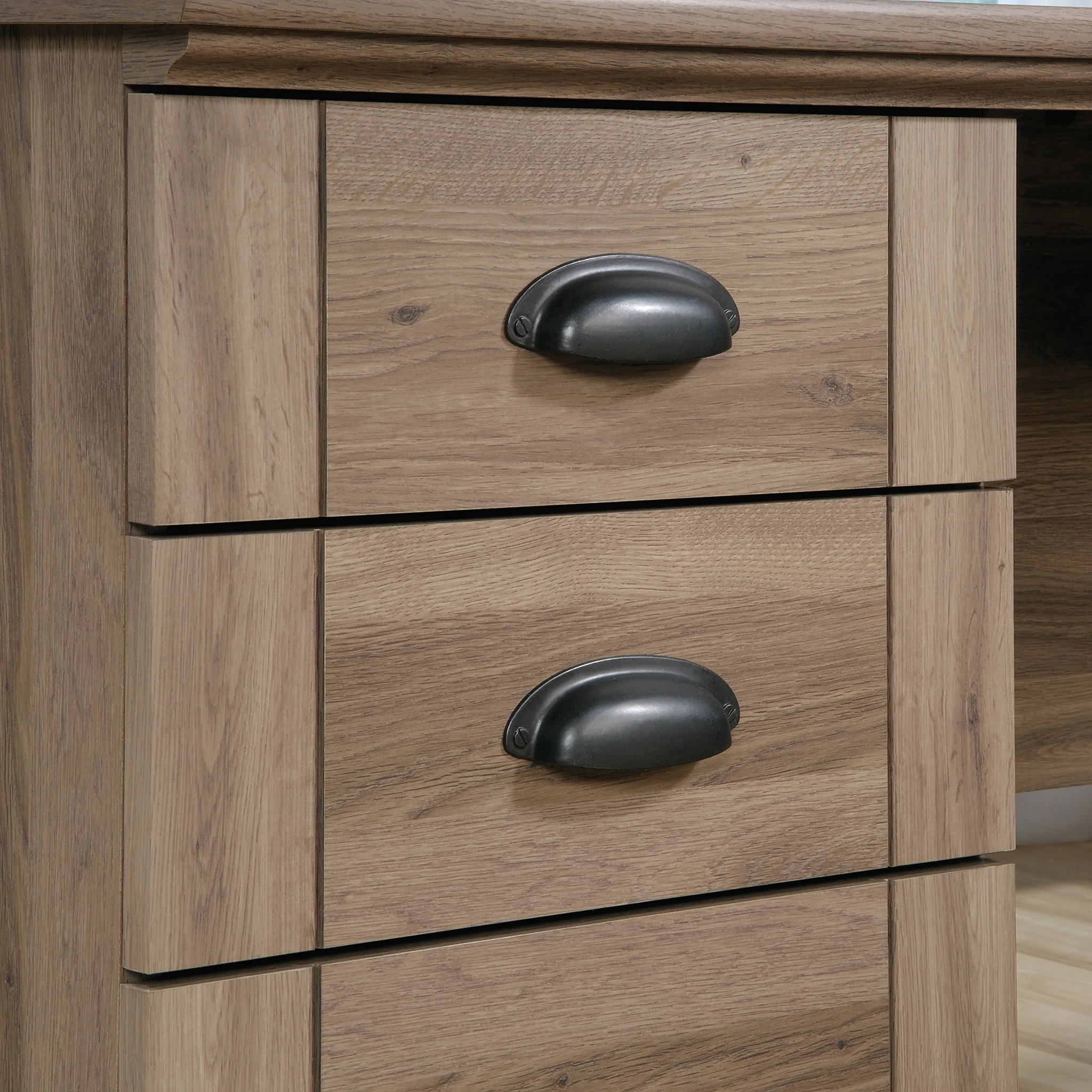 Sauder Harbor View L Shaped Computer Desk with Storage in Salt Oak