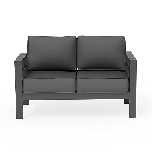 UDPATIO 8 Piece Aluminum Patio Furniture Set, Oversized Modern Outdoor Furniture Set with Olefin Fabric Cushion for Patio Deck Backyard, Dark Grey(with Waterproof Covers)