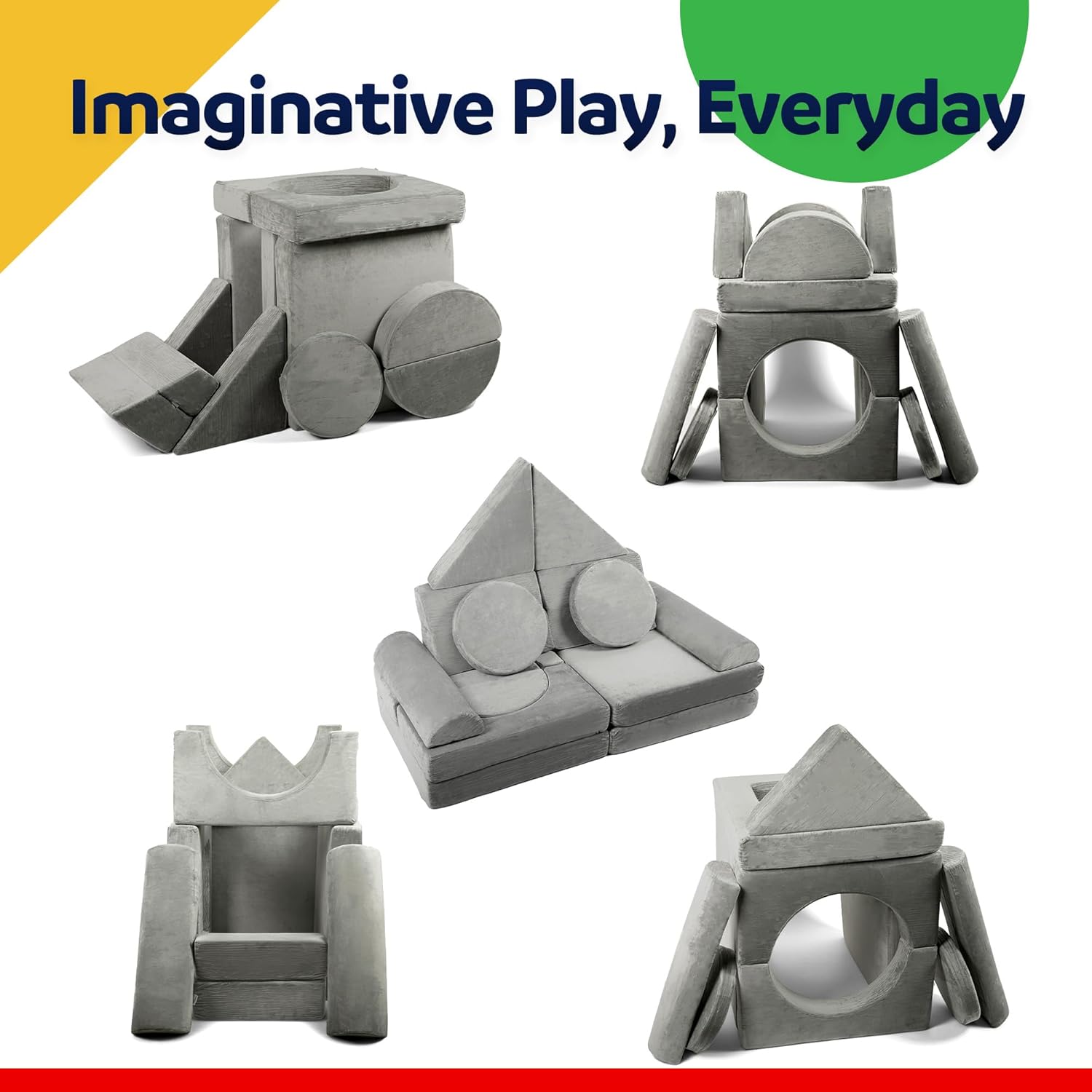 Modular Kids Play Couch - 15 Pieces Buildable Plush Play Couch Panels with Ball Pit Square, Backrests - Kids Sofa Couch Furniture for Ages 5-12, Kids Couch for Playroom, Bedroom, Classroom